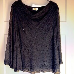 Talbots Woman Petites Black Sequin Cowl Neck Top 20W 20WP